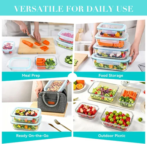 Miniatura 7 de GEHE 4 Pack Large Glass Storage Containers with Airtight Lids, 78/52/36/22oz Glass Meal Prep Food Storage Containers for Baking, Storing, Leakproof