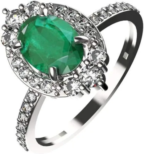 Miniatura 2 de Anillo de compromiso ovalado de diamantes y esmeralda en oro macizo de 18 quilates, anillo de regalo de piedra natal de mayo