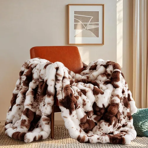 Miniatura 24 de Touchat - Manta de lujo de 1000GSM de pelo sintético de conejo, cobija súper pesada y cálida y acogedora para sofá, cama, sillón, esponjosa, Blanco