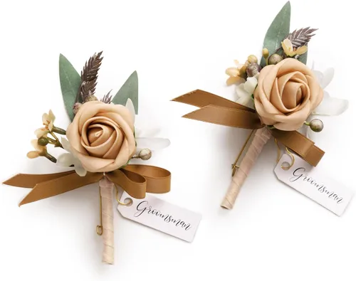 Miniatura 23 de Ling's moment Boutonniere para hombres, 2 piezas de novios, padrinos de boda, flores artificiales para bodas, bailes, regreso a casa, etc. Azul Azul