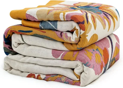 Miniatura 14 de MSGKV Manta de Tiro 100% Algodón para Cama Sofá Otoño 90''x 98'' Mantas de Muselina Súper Suaves Cálidas Colcha Bohemia Ligera Mantas Decorativas