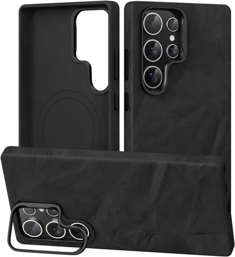 Miniatura 7 de Funda de cuero genuino para Samsung Galaxy S24 Ultra - Cuero de grano completo, compatible con MagSafe y carga inalámbrica, botones de metal bisel