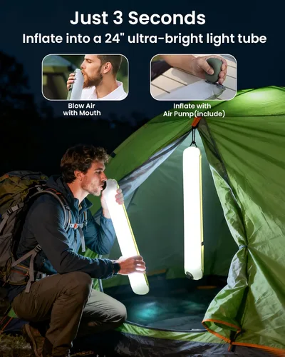 Miniatura 3 de Luces solares para campamento recargables, 4 modos de iluminación, lámpara inflable impermeable IP66 para senderismo, mochileros, supervivencia