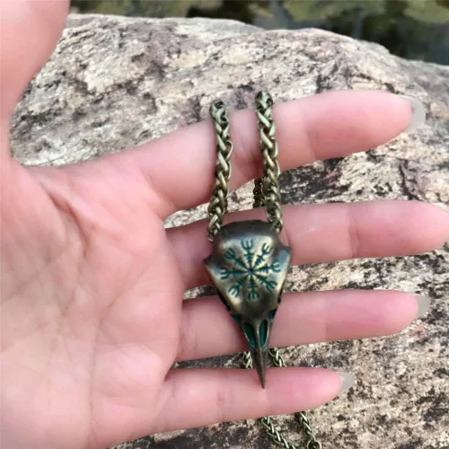 Miniatura 5 de NJ - Collar de calavera de cuervo vikingo, acero inoxidable, retro, peltre y cuervos, lanza nórdica, vikingo nórdico, runa nórdica, colgante gótico