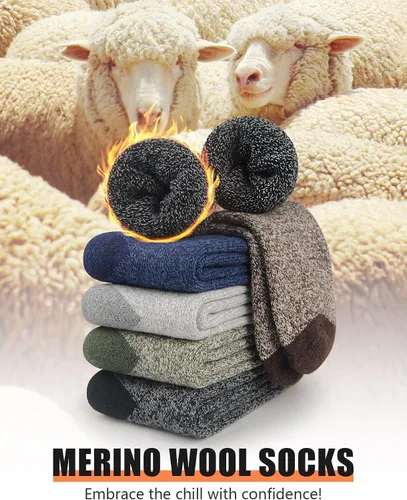 Miniatura 2 de UUMIAER Calcetines de lana merino para hombre, 5 pares de calcetines térmicos de lana para senderismo, calcetines gruesos de invierno