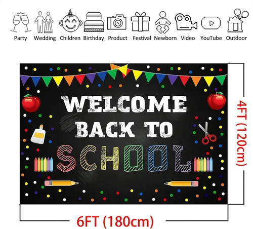 Miniatura 4 de Mocsicka Telón de fondo de bienvenida de regreso a la escuela, papelería de puntos coloridos para estudiantes y niños, pancarta para el primer día