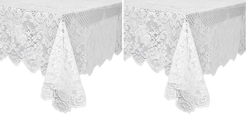 Miniatura 10 de Juvale Mantel de encaje – Mantel rectangular blanco de 60 x 97 pulgadas, borde festoneado floral vintage, elegante y delicado mantel de fiesta de té