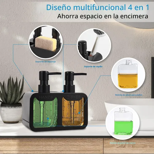 Miniatura 2 de Juego de dispensador de jabón de cocina, con jabón de manos y platos, organizador de esponja y soporte para cepillo 4 en 1, dispensador de jabón
