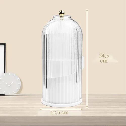 Miniatura 2 de Organizador de brochas de maquillaje con tapa transparente con apertura deslizante giratoria de 360 grados a prueba de polvo para tocador, 1 unidad