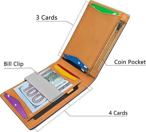 Miniatura 5 de Cartera Bulliant fina para hombre, cartera de piel para hombre con bolsillo delantero para tarjetas, 7 x 10 x 27cm (3" x 4.3"), 11 tarjetas+clip