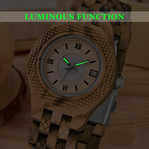 Miniatura 5 de Reloj ligero de cuarzo de madera para mujer, reloj analógico de cuarzo, correa de madera con cierre plegable, relojes de madera para mujer