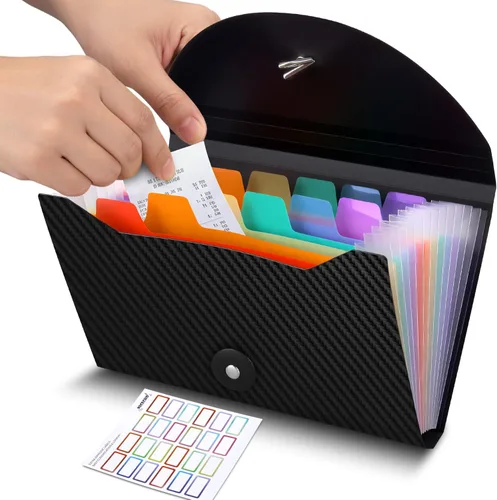 Organizador de cupones de recibos de 13 bolsillos, 7 x 4.5 pulgadas, pequeño organizador de archivos de acordeón con etiquetas para tarjetas de