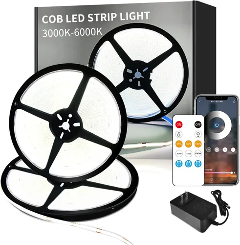 Miniatura 14 de Tira de luz LED COB de 32.8 pies, color blanco, regulable, CC de 24 V, 6000 K, cinta de luz LED flexible para dormitorio, con control remoto