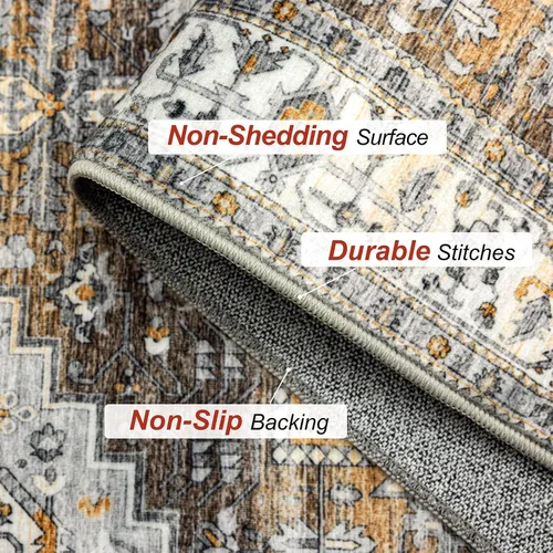 Miniatura 7 de Alfombra lavable para pasillo de 2 x 3: alfombra suave vintage para cocina, baño, lavandería, con respaldo antideslizante, alfombra de piso