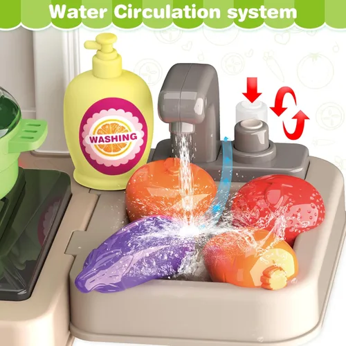 Miniatura 4 de Juego de cocina, juego de cocina para niños con sonido y luz realista, estufa de cocina, fregadero, comida de juego y accesorios, 57 piezas de Verde