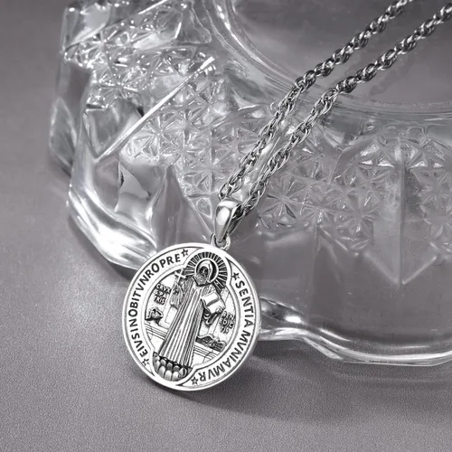 Miniatura 34 de Odinstone Collar de plata de ley 925 con medalla de San Miguel/San Cristóbal/San Benito/Crucifijo de Jesús/San Uriel/Arcángel Rafael para hombres