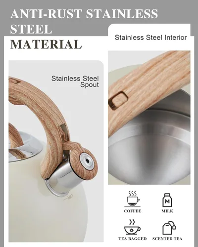 Miniatura 3 de Tetera para Estufa, 2.7QT Tetera Silbadora de Acero Inoxidable para Parte Superior de Estufa Estética, Hervidores de Agua Portátiles para Acampar