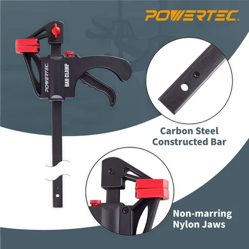 Miniatura 4 de POWERTEC Abrazaderas de barra de 6 pulgadas, paquete de 4 abrazaderas de gatillo para carpintería, abrazadera de agarre rápido de trinquete con una