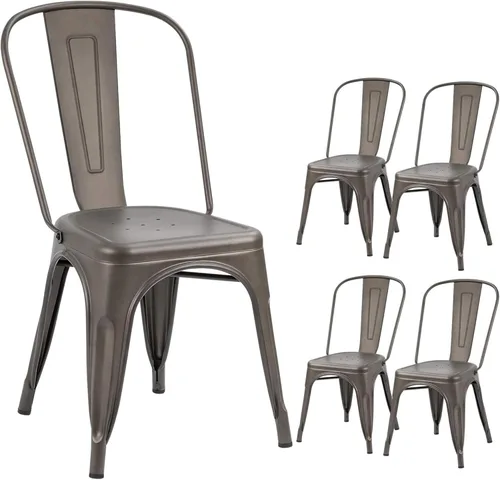 Miniatura 7 de Devoko Sillas de metal para interiores y exteriores, estilo envejecido, sillas de comedor y cocina, sillas laterales apilables con respaldo, juego