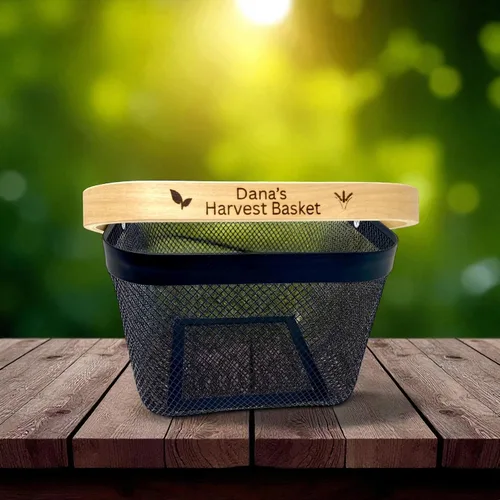 Miniatura 7 de Cesta de cosecha de malla personalizada con mango grabado personalizado, regalo para jardineros, cesta de cosecha vegetal, herramientas