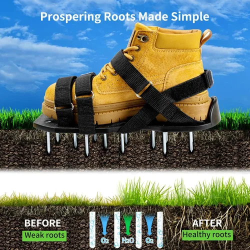 Miniatura 2 de Zapatos aireadores de césped premontados, zapatos resistentes con correas ajustables, herramientas de aireación de suelo para patio, jardín, incluye
