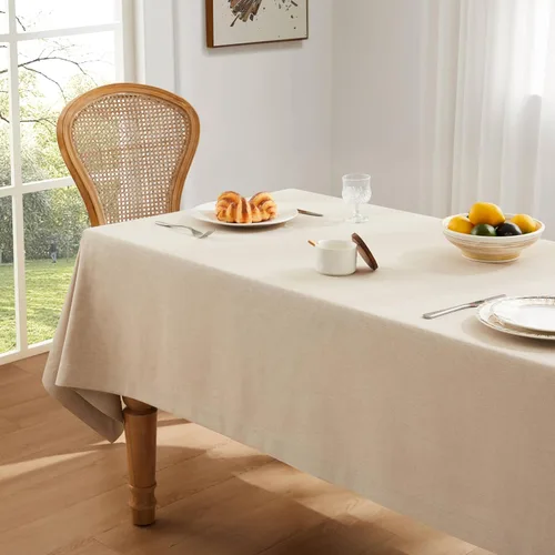 Miniatura 3 de ZeeMart Mantel Básico de Lino Texturizado, 52 x 70 Pulgadas Natural, Mantel Rectangualr de Estilo Granja Beige, Manteles de Lino Resistente a