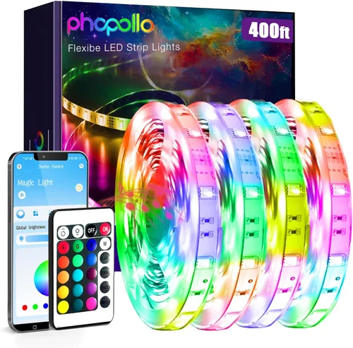 Miniatura 14 de Phopollo - Luces LED de 200 pies para dormitorio, sincronización de música, cambio de color, control inteligente de aplicación con control remoto