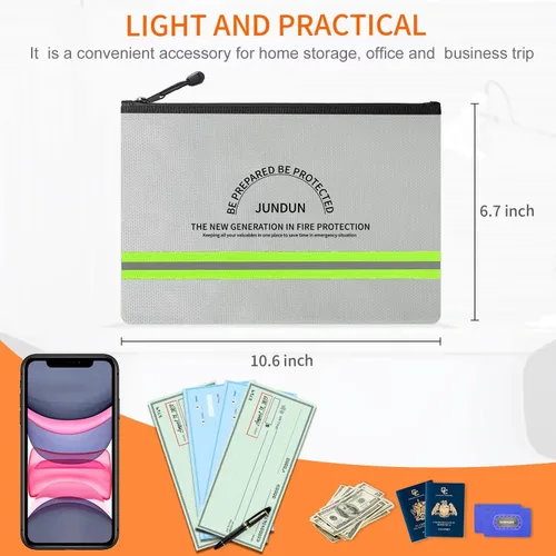 Miniatura 6 de JUNDUN Bolsa de dinero ignífuga, 10.6 x 6.7 pulgadas, impermeable e ignífuga con cierre de cremallera, bolsa de almacenamiento segura ignífuga