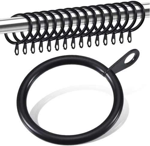 20 anillos de cortina de metal con ojales, diámetro interior de 1-1/2 pulgadas, se adapta a barras de hasta 1-1/4 pulgadas, color negro