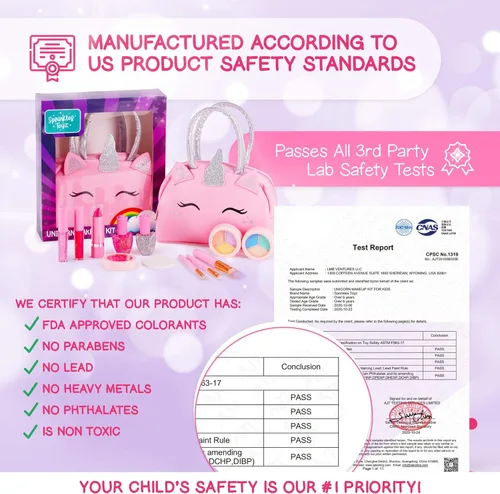 Miniatura 6 de Sprinkles Toyz Kit de maquillaje real para niñas pequeñas: con bolsa de maquillaje de unicornio rosa, juguetes de maquillaje reales, no tóxicos