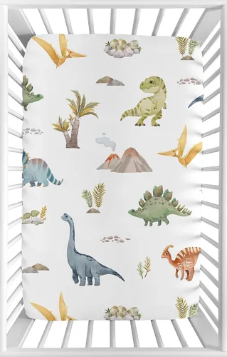 Miniatura 8 de Sweet Jojo Designs Juego de sábanas para cuna de bebé de dinosaurio moderno azul y verde, suave, para recién nacido, se adapta a colchón estándar