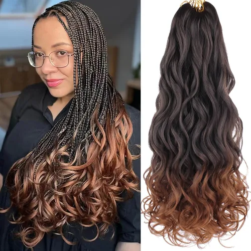 Miniatura 48 de COOKOO 9 paquetes de cabello rizado francés trenzado de 18 pulgadas, suave y flexible, cabello trenzado de alta calidad, rizos franceses, extensión