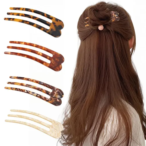 Miniatura 2 de Horquillas francesas grandes para mujer, 4 piezas de horquillas de pelo francés en forma de U, pinzas de pelo francés únicas de 3 puntas, tenedores