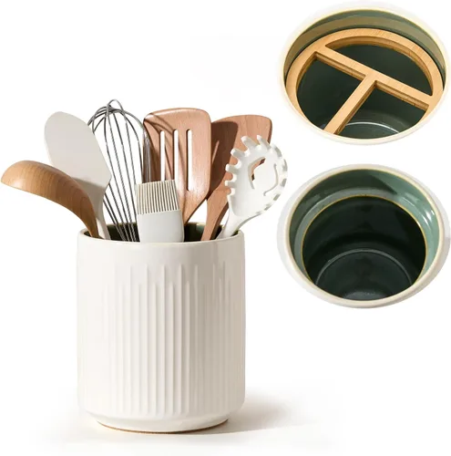 Miniatura 13 de JIEMEI HOME Soporte para Utensilios de Cocina, Recipiente de Cerámica Grande Estable de 7.2" para Utensilios de Encimera, Organizador de Utensilios