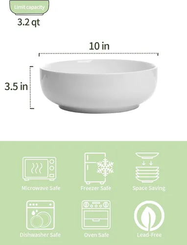 Miniatura 2 de Onniyor Ensaladeras grandes de porcelana, cuencos grandes de 110 onzas (10 pulgadas), juego de cuencos resistentes para pasta, cuencos para mezclar