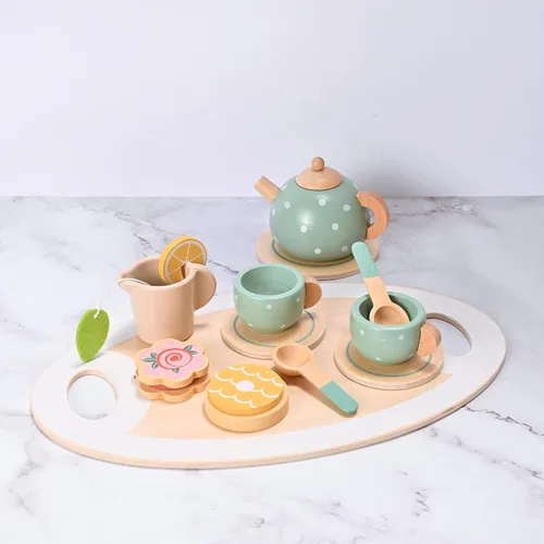 Miniatura 3 de 15 piezas de juego de té de madera para niñas pequeñas, MONT PLEASANT juguetes de madera, juego de té para niños pequeños, accesorios de cocina