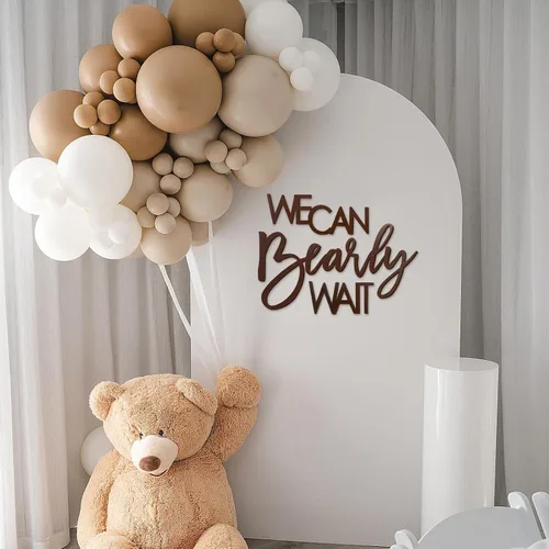 Miniatura 5 de Letrero "We Can Bearly Wait" para telón de fondo - Pancarta temática de oso de peluche para fiesta de bebé, niño, niña, baby shower, revelación