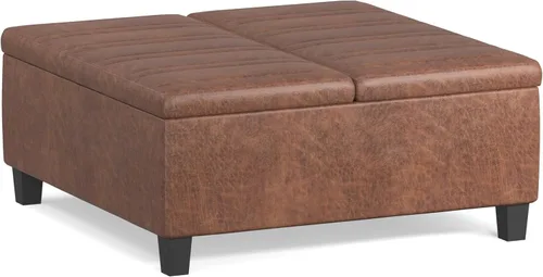 SIMPLIHOME Ellis - Mesa auxiliar cuadrada contemporánea de 36 pulgadas de ancho, otomana de almacenamiento en piel sintética vegana envejecida,