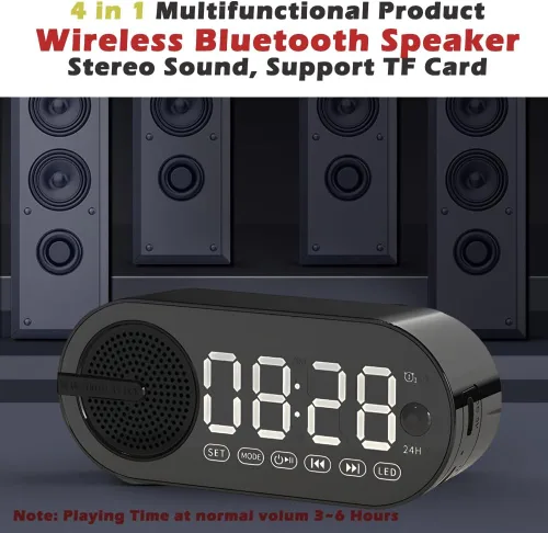 Miniatura 3 de IHAO Altavoces Bluetooth inalámbricos portátiles 4 en 1 Caja de sonido multifuncional Reloj despertador Mini Radio FM Espejo 4 horas de tiempo