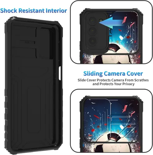 Miniatura 1016 de Funda para Samsung Galaxy S22 Ultra 5G, Galaxy S22 Ultra con cubierta de cámara deslizante, funda resistente de doble capa con función atril Black