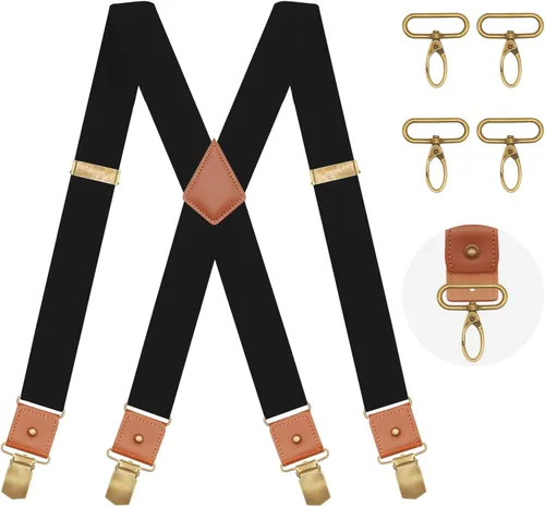 Miniatura 44 de MENDENG Tirantes de gancho giratorio de bronce vintage con 4 tirantes ajustables para hombre