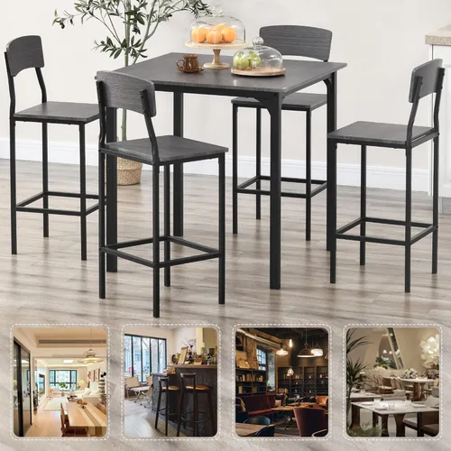 Miniatura 8 de HOMCOM Mesa de barra de altura de mostrador de 5 piezas con diseño que ahorra espacio, juego de mesa de cocina cuadrada y sillas con reposapiés