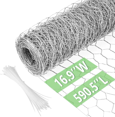 Miniatura 38 de Alambre de pollo de 13.7 pulgadas x 393.7 pulgadas, malla galvanizada hexagonal para jardín, valla de jardín para mascotas, conejos, pollos con 100