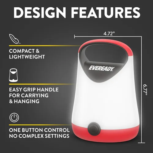 Miniatura 3 de Eveready - Linterna LED para Camping X-250, Luces de Tienda Brillantes, Linternas LED Resistente al Agua, 100 Horas de Duración, Rojo y Negro