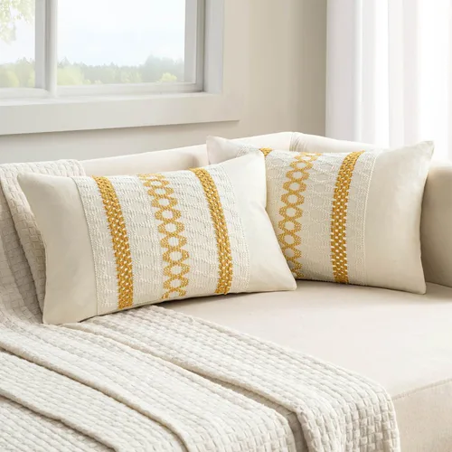 Miniatura 35 de MIULEE Fundas de almohada lumbares decorativas bohemias, cojín de algodón retro, tejidas de macramé para decoración del hogar para cama, sofá, neutro