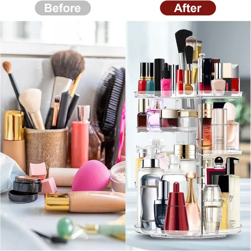 Miniatura 5 de Organizador de maquillaje giratorio de 360 grados, organizador de cosméticos ajustable para bricolaje, carrusel de maquillaje, estante giratorio