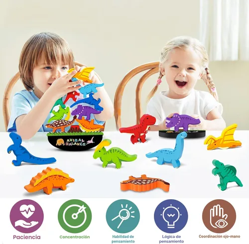 Miniatura 2 de FFTROC Montessori - Juguetes de dinosaurio para niños de 2, 3 y 4 años, juguetes de dinosaurio apilables de madera para niños de 2-4, 3-5