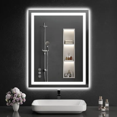 Miniatura 26 de Espejo de baño LED de 30 x 48 pulgadas con luces, regulable, antivaho, espejo de tocador de baño para pared, retroiluminado + luz frontal, función
