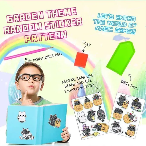 Miniatura 3 de MEGZIHXN Kit de calcomanías artísticas de diamantes para niños, gato mágico, calabaza, gato, compras, caramelo, gato durmiendo en un libro, pintura