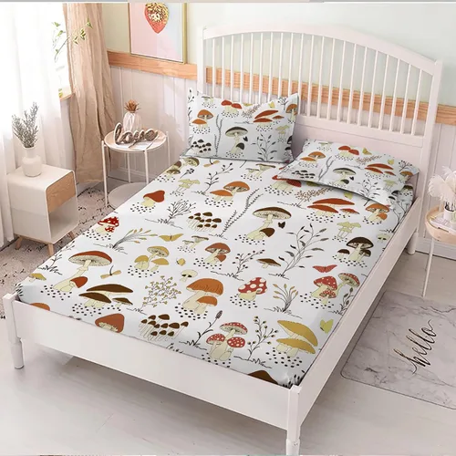 Miniatura 10 de MUSOLEI Sábana bajera ajustable de hongos, ropa de cama de hongos, decoración de hongos para niños, niños; juego de sábanas individuales; 1 sábana
